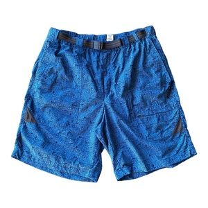 LL Bean Nylon Blue Patterned Belted Hiking / Outdoor Shorts 9” Large